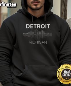 Alt Text: Stylish Detroit hoodie featuring the iconic Detroit city skyline, a perfect Michigan souvenir for city lovers.