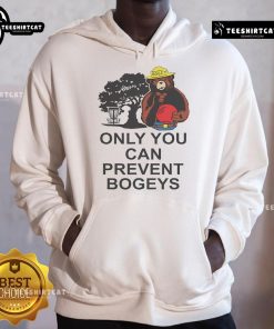 Cozy disc golf hoodie featuring 'Only You Can Prevent Bogeys' slogan, perfect for disc golf enthusiasts and casual wear.