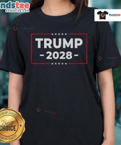 Vintage ladies tee featuring Donald Trump 2028 President design with American flag, perfect for pro-Trump supporters.