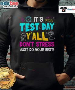 Boy wearing a hoodie with 'Don't Stress, Do Your Best' design, perfect for testing day inspiration for teachers.