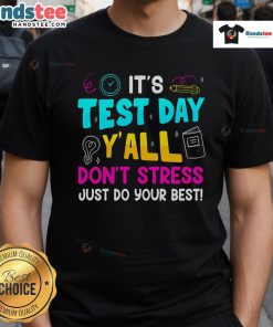 Alt Text: Boy wearing 'Don't Stress, Do Your Best' testing day t-shirt, ideal for teachers and students during exams.