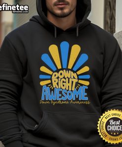 Stylish hoodie featuring 'Awesome World' design for Down Syndrome Awareness, promoting inclusivity and support.