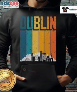 Vintage sunset skyline over Dublin, Ireland, featured on a cozy hoodie, perfect for city lovers and fashion enthusiasts.