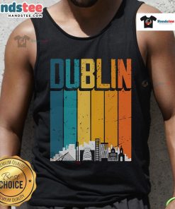 Vintage sunset skyline of Dublin, Ireland, featured on a stylish tank top design for casual wear.