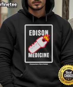 Steve Inman wearing a Nice Edison Medicine hoodie, showcasing a stylish and modern design in a casual setting.