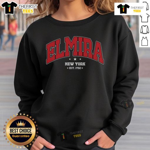 Nice Elmira New York NY souvenir college sweatshirt in vibrant colors, perfect for alumni and students.