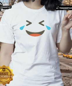 Nice Emoticon Halloween Costumes: Laughing Crying Face design on a ladies tee, perfect for festive celebrations.