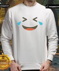 Alt Text: Cute Halloween sweatshirt featuring a laughing crying face emoticon, perfect for festive celebrations and cozy comfort.