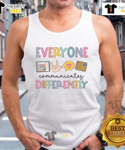 Nice Everyone Communicates Differently Autism Awareness Tank Top featuring a vibrant design promoting inclusivity and understanding.