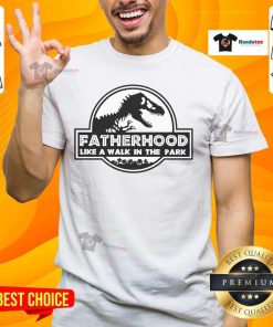 Fatherhood T-Shirt featuring a fun dinosaur design, perfect for dads who enjoy a walk in the park with their kids.