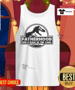 Cool dad wearing a dinosaur tank top, enjoying fatherhood like a walk in the park, showcasing fun parenting style.