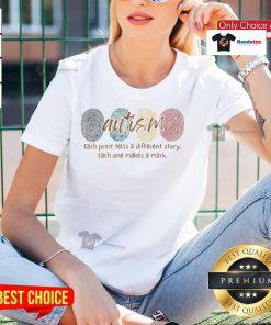 Nice Fingerprint Autism Ladies Tee showcasing unique designs, celebrating individuality and the stories behind each print.