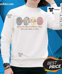 Nice Fingerprint Autism sweatshirt featuring unique prints, showcasing individuality and personal stories in vibrant colors.