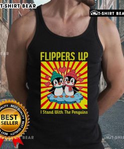 Stylish tank top featuring 'I Stand With The Penguins' and vibrant flippers graphic, perfect for penguin lovers.