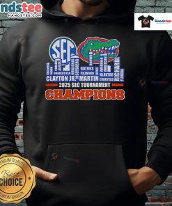 2025 SEC Men's Basketball Tournament Champions hoodie featuring Florida Gators name and skyline design.