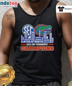 Florida Gators skyline tank top celebrating 2025 SEC Men's Basketball Tournament Champions.