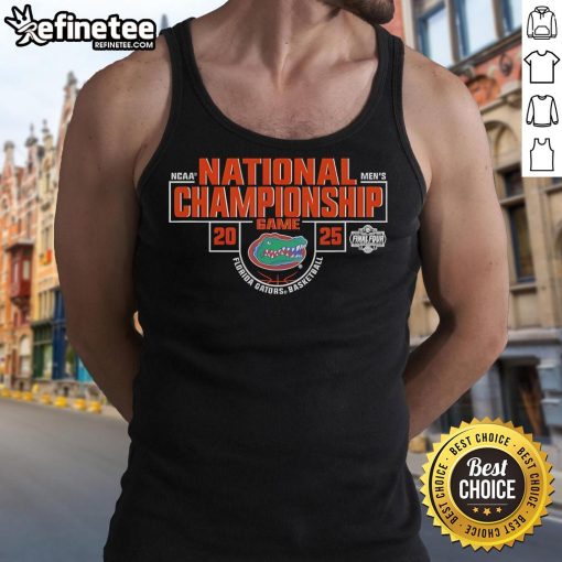 Florida Gators National Championship 2025 men's basketball tank top featuring team colors and logo.
