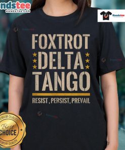 Nice Foxtrots Deltas Tangos Resist Camo Tee for ladies, perfect for parks and hunting with stylish camouflage design.