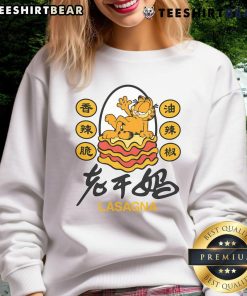 Cozy Nice Garfield lasagna chili oil sweatshirt featuring a vibrant graphic, perfect for fans of the iconic cartoon cat.