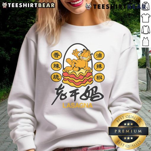 Cozy Nice Garfield lasagna chili oil sweatshirt featuring a vibrant graphic, perfect for fans of the iconic cartoon cat.