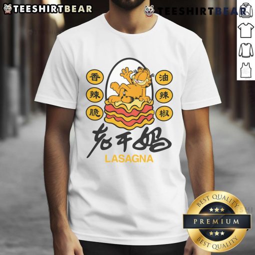 Nice Garfield Lasagna Chili Oil T-Shirt featuring a fun graphic of Garfield enjoying lasagna and chili oil.