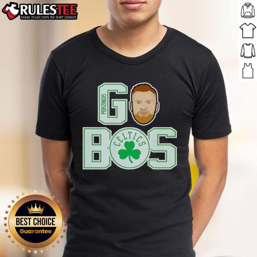 Nice Go Bos Kristaps Porzingis Boston Celtics T-Shirt featuring team colors and graphic design, perfect for fans.