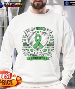 Green ribbon sweatshirt for Mental Health Awareness Month, promoting support and awareness for mental health issues.