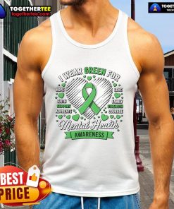 Green ribbon tank top for Mental Health Awareness Month, promoting support and awareness for mental health initiatives.