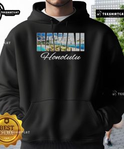 Cozy hoodie featuring a scenic Honolulu beach view, perfect for Hawaii lovers and island vibes.