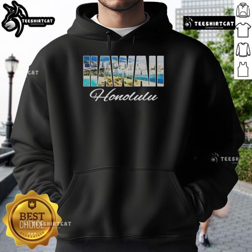 Cozy hoodie featuring a scenic Honolulu beach view, perfect for Hawaii lovers and island vibes.