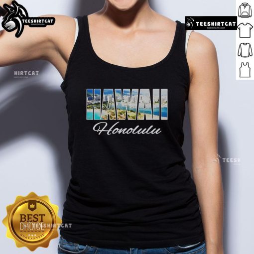 Stylish tank top featuring a vibrant Honolulu beach design, perfect for showcasing Hawaiian island vibes.
