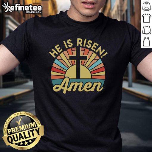 Nice He Is Risen Amen Christian Easter T-Shirt featuring a vibrant design perfect for Easter celebrations.