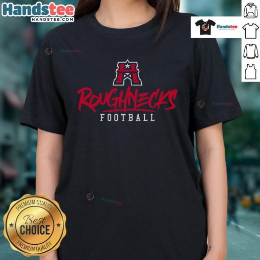 Alt Text: Stylish 'Nice Houston Roughnecks' text on ladies tee, perfect for fans showcasing team spirit and support.