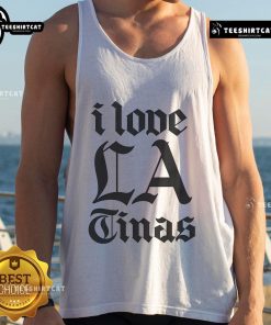 Stylish 'I Love LA' tank top worn by a Latina, showcasing vibrant colors and a trendy design perfect for summer fashion.