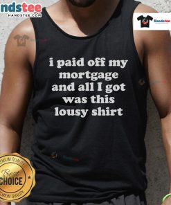 Person wearing a tank top that humorously states 'I Paid Off My Student Loans' celebrating student loan payoff.