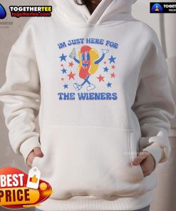 Alt Text: Funny 4th of July hoodie with 'Nice, I'm Just Here for the Wieners' slogan and hot dog graphic design.