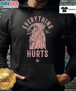 Alt Text: Nice Iron Sanctuary Everything Hurts Death Reaper hoodie featuring a striking design of the grim reaper on a black background.