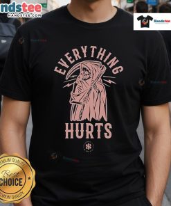 Nice Iron Sanctuary Everything Hurts Death Reaper T-Shirt featuring a striking reaper graphic on a black background.