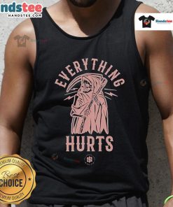Alt Text: Nice Iron Sanctuary Everything Hurts Death Reaper tank top featuring a bold graphic design for edgy fashion.