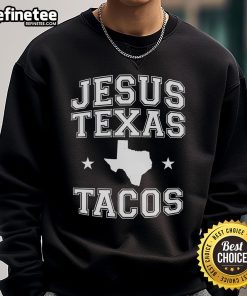 Vintage Texas sweatshirt featuring a retro longhorn design and 'Nice Jesus Texas Tacos' slogan, perfect for Texas pride.
