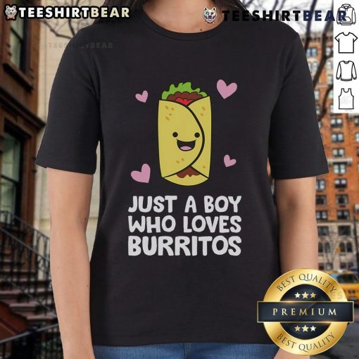 Nice Just A Boy Who Loves Burritos Ladies Tee featuring a fun graphic design and comfortable fit for burrito lovers.