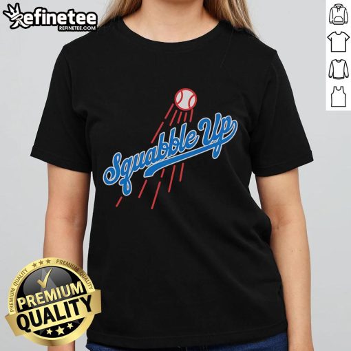 Alt Text: Stylish 'Nice Los Angeles Dodgers Squabble Up' ladies tee showcasing vibrant team colors and trendy design.