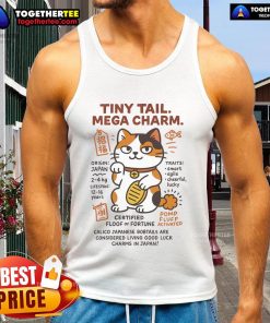 Cute Japanese Bobtail cartoon tank top featuring a lucky charm cat design, perfect for cat lovers and casual wear.