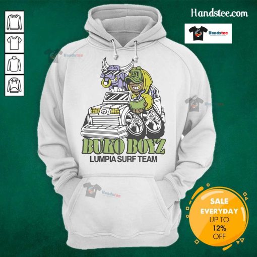 Nice Lumpia Surf Team Buko Boyz Hoodie featuring vibrant design and cozy fit for surf enthusiasts and streetwear lovers.