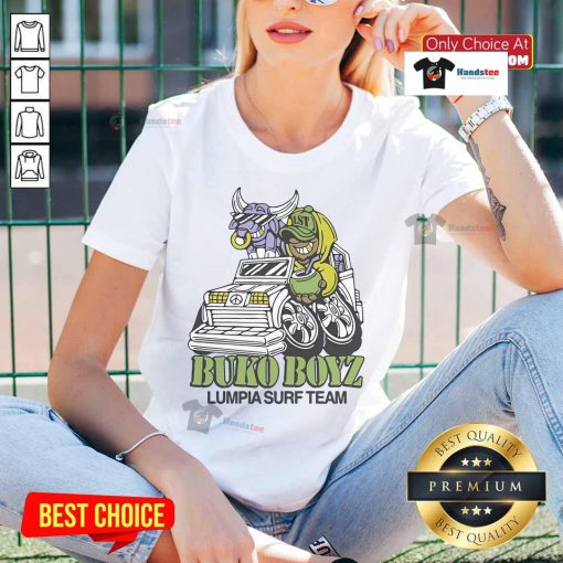 Nice Lumpia Surf Team Buko Boyz ladies tee featuring vibrant graphics and a stylish design for surf enthusiasts.