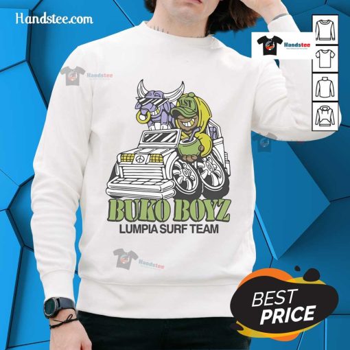Nice Lumpia Surf Team Buko Boyz sweatshirt featuring vibrant graphics and a stylish design for surf enthusiasts.
