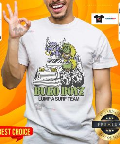 Nice Lumpia Surf Team Buko Boyz T-Shirt featuring vibrant graphics for surf and beach enthusiasts.
