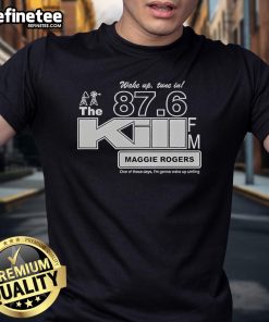 Maggie Rogers Wake Up Tune T-Shirt featuring 'I'm Gonna Wake Up Smiling' design in vibrant colors.