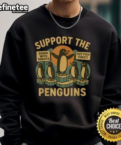 Nice Marching Penguins for Economic Freedom Resist Penguins Against Tariffs Retro Sweatshirt design featuring playful penguins.