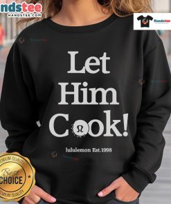 Min Woo Lee wearing a Lululemon 'Let Him Cook' golf sweatshirt, established 1998, showcasing a stylish and sporty look.